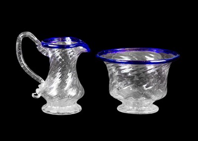 Lot 199 - An 18th century Bristol writhen glass jug and bowl.