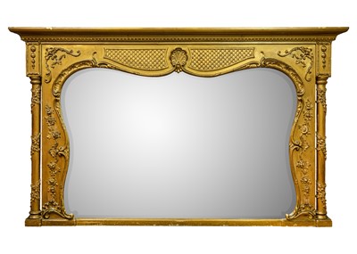 Lot 247 - An early 20th century gesso overmantle mirror.