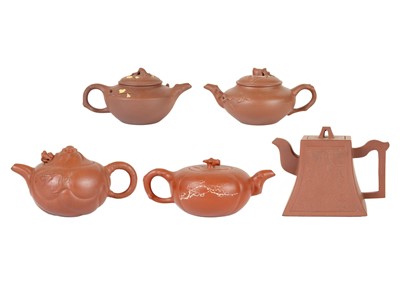 Lot 1091 - Five Chinese Yixing teapots.