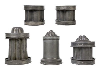 Lot 1179 - A set of five various Victorian pewter ice cream moulds.