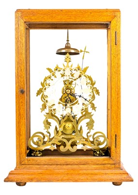 Lot 233 - A Victorian brass skeleton clock.