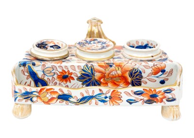 Lot 1440 - A 19th century Mason's inkstand with Imari palette.