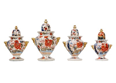 Lot 1444 - A garniture of four 19th century  Mason's potpourri vases.