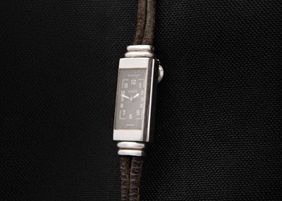 Lot 125 - JAEGER-LECOULTRE - A Duoplan Art Deco stainless steel lady's manual wind wristwatch.