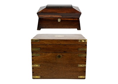 Lot 1328 - A late Victorian brass bound teak silver box.