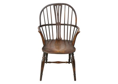 Lot 1274 - An ash, elm, and fruitwood hoop back Windsor armchair.