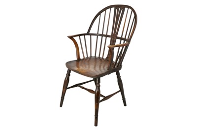 Lot 1274 - An ash, elm, and fruitwood hoop back Windsor armchair.