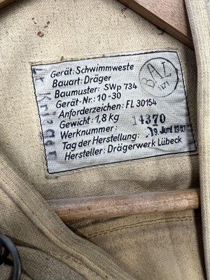Lot 1308 - WWII German  Luftwaffe life jacket 'Schwimmweste' type 10.30