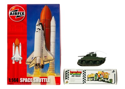 Lot 824 - Aifix Space Shuttle / Kovap Zetor Clockwork Tractor and Trailer