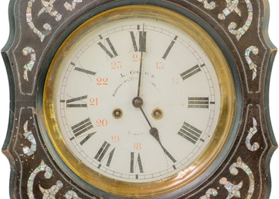 Lot 1643 - A French vineyard clock ebonised and mother of pearl inlay.