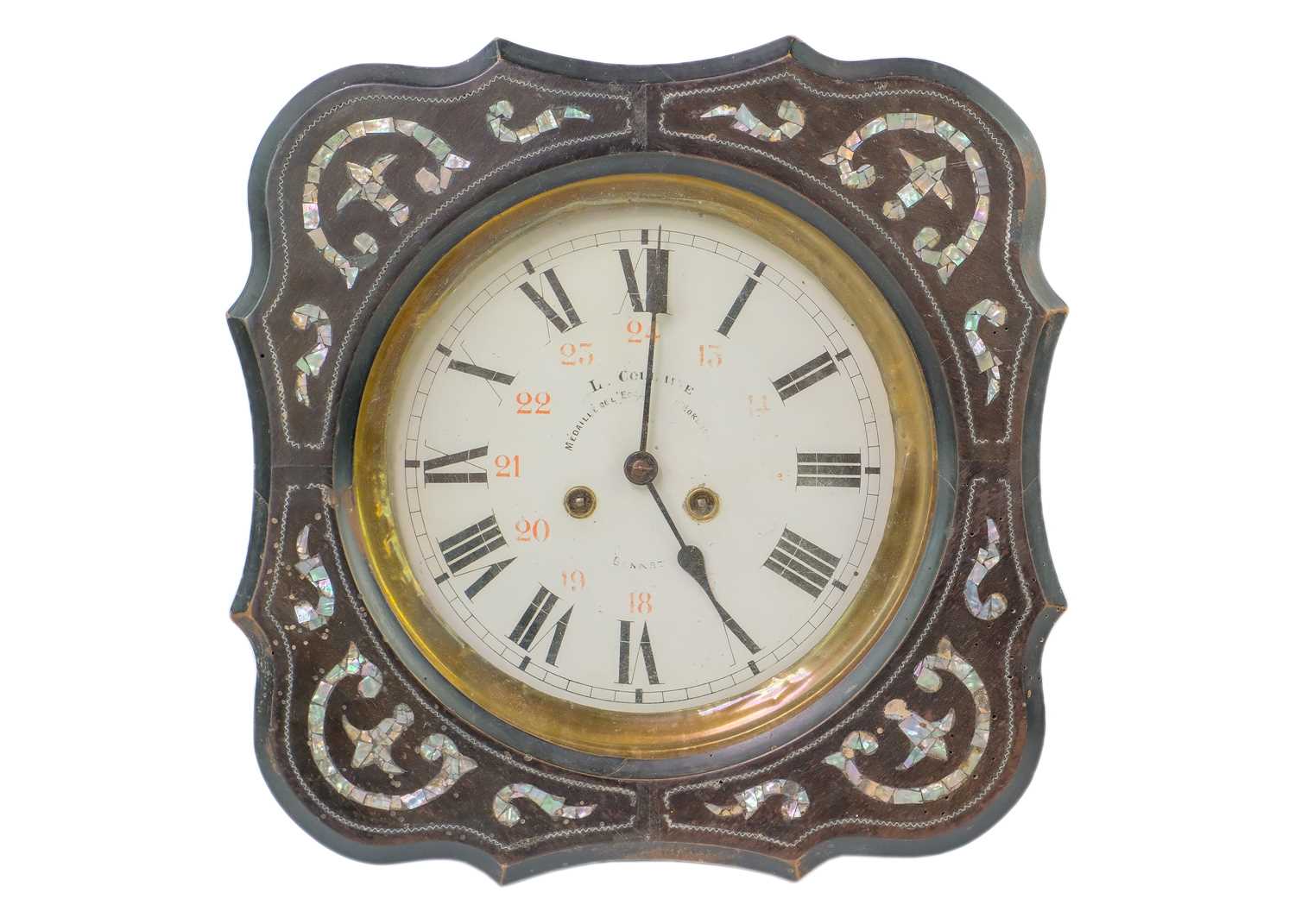 Lot 1643 - A French vineyard clock ebonised and mother of pearl inlay.