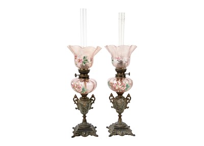 Lot 1603 - A pair of late 19th century French oil lamps.