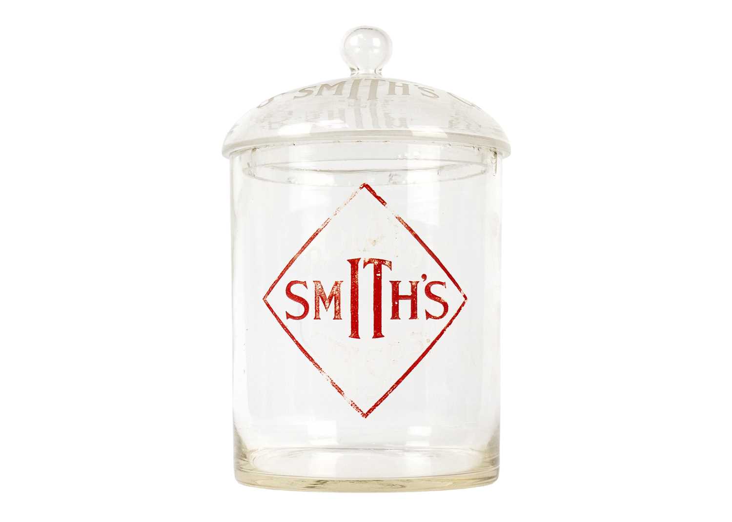 Lot 1332 - A Smith's Crisps glass counter top jar and cover.