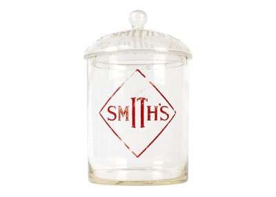 Lot 1332 - A Smith's Crisps glass counter top jar and cover.