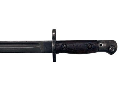 Lot 124 - A WWI era Lee Enfield 1907 pattern Sword Bayonet and Scabbard by James A. Chapman.