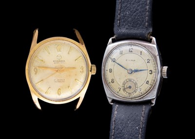 Lot 71 - CYMA - A 1930's silver-cased mid-sized manual wind wristwatch, and a Rodania Aquaseal incabloc.