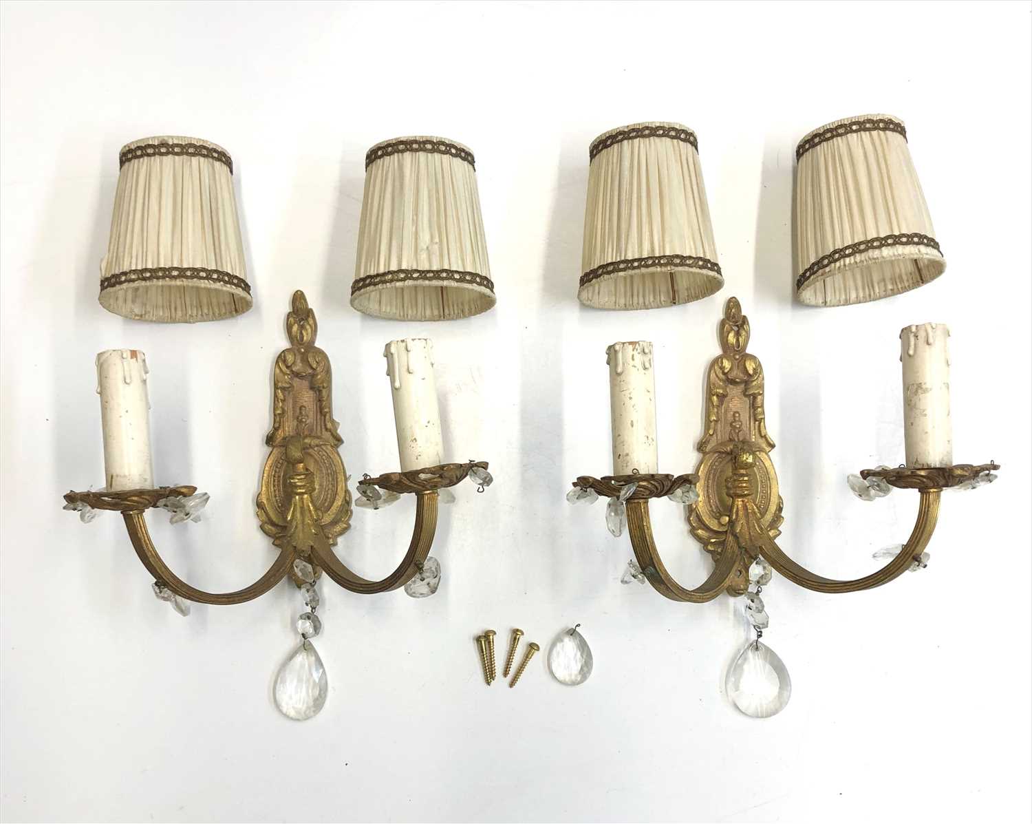 Lot 155 - A pair of Italian gilt metal two branch wall...