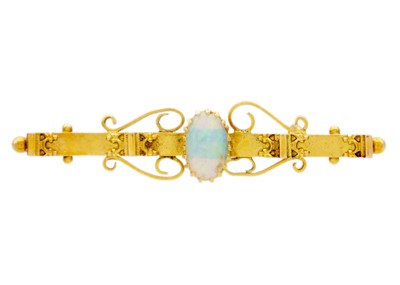 Lot 10 - A Victorian 9ct blue opal set bar brooch.