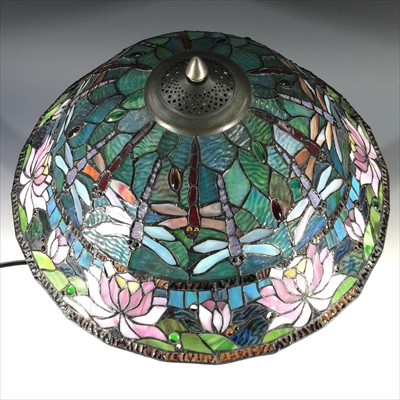 Lot 160 - A large Tiffany design twin bulb table lamp,...