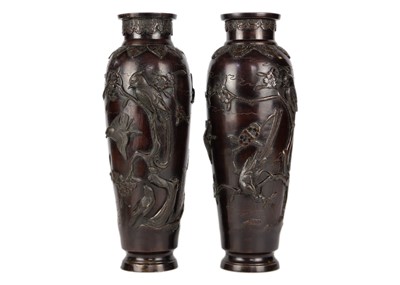 Lot 273 - A pair of Japanese bronze vases, Meiji Period.