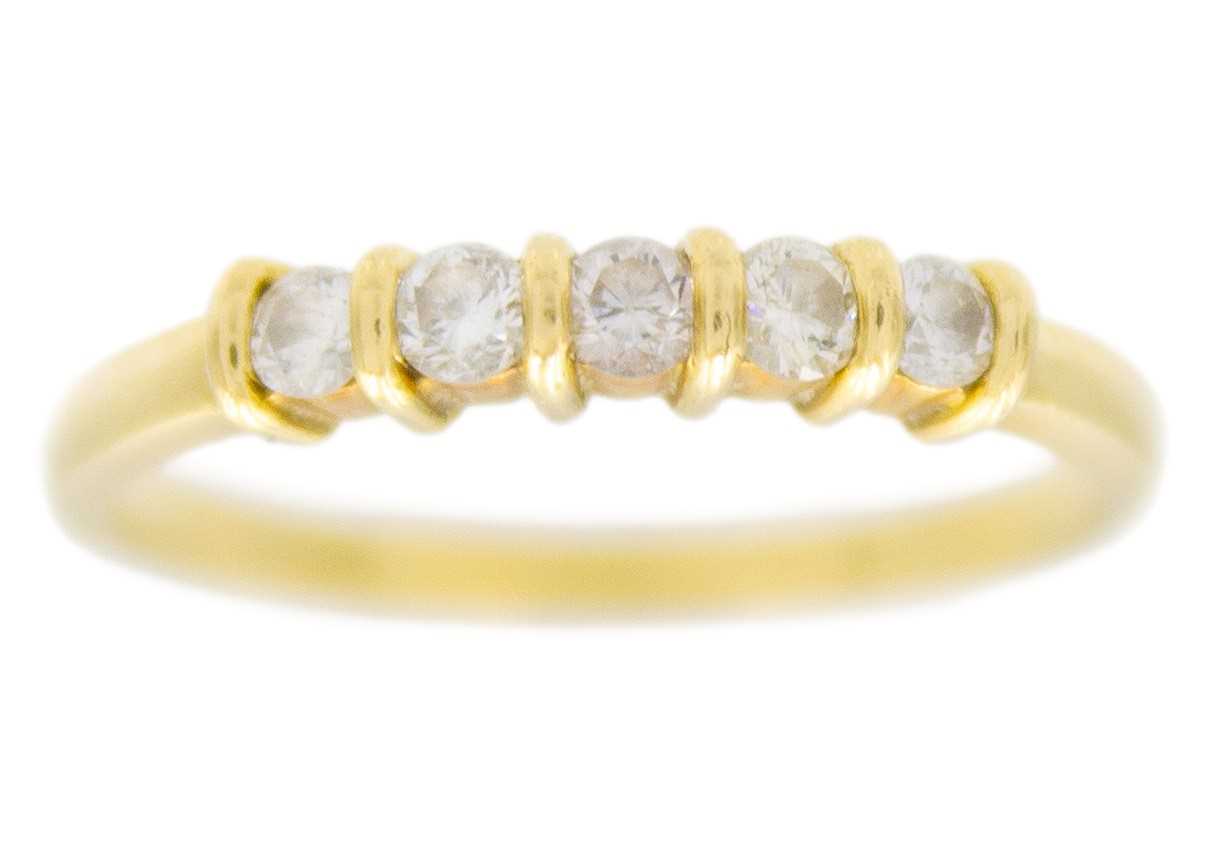 Lot 79 - An 18ct diamond set five-stone hoop ring.
