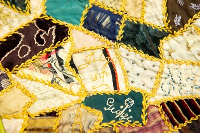 Lot 259 - An elaborate dated Victorian crazy patchwork quilt.