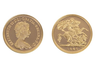 Lot 73 - 1980 Royal Mint proof gold half-sovereign