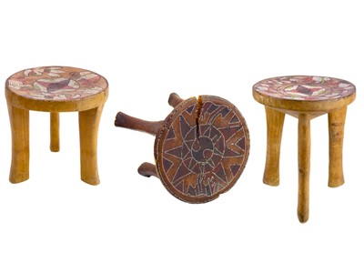 Lot 1374 - A Kamba stool with dish top and bead decoration.