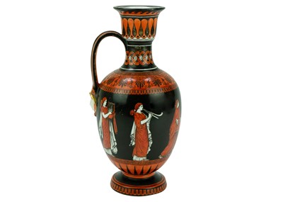 Lot 1484 - A Samuel Alcock & Co Etruscan ewer The Nuptials of Paris and Helen.