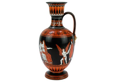 Lot 1484 - A Samuel Alcock & Co Etruscan ewer The Nuptials of Paris and Helen.