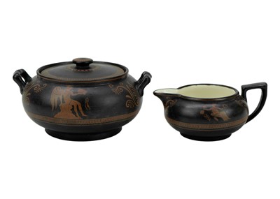 Lot 1484 - A Samuel Alcock & Co Etruscan ewer The Nuptials of Paris and Helen.