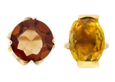 Lot 63 - Two 9ct gold gem set cocktail rings.