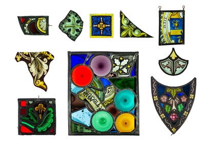 Lot 1291 - A collection of Victorian stained glass fragments.