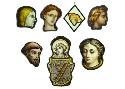 Lot 1077 - A collection of Victorian stained glass fragments.