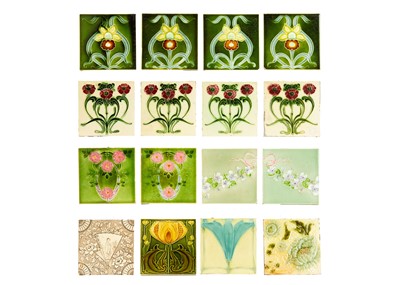 Lot 1503 - A set of four Art Nouveau pottery tiles.