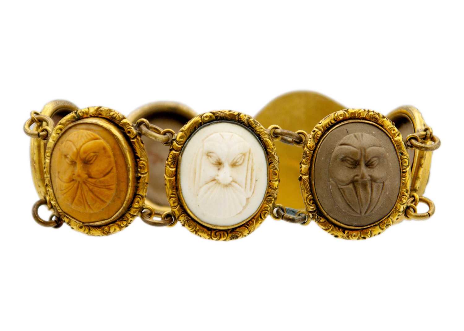 Lot 121 - A 19th-century Grand Tour lava cameo bracelet.