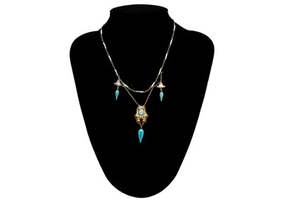 Lot 122 - An 800 silver and enamel Egyptian Revival swag fringe necklace.