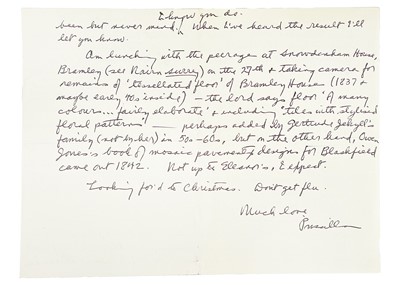 Lot 194 - Nicholas Pevsner and Priscilla Metcalf (MS correspondence from Metcalf)