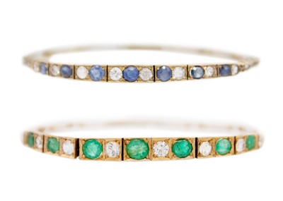 Lot 136 - Two similar Edwardian gold gem-set bracelets.