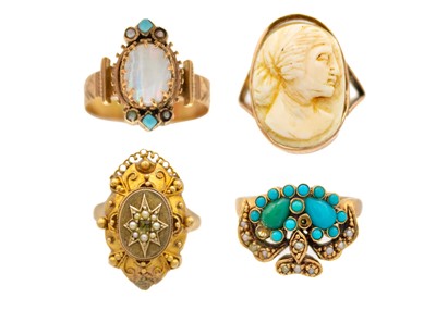 Lot 147 - A selection of four gold dress rings.