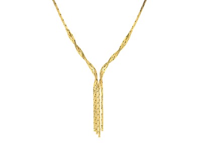 Lot 52 - A 9ct hallmarked gold cobra link lariat-style necklace.