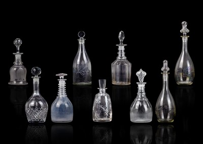 Lot 1501 - A collection of nine Georgian and later glass decanters.