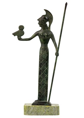 Lot 1348 - A bronze figure of Athena on a marble base.