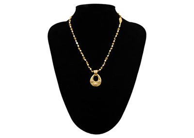 Lot 54 - A modern 18ct heavy gold diamond set pendant necklace and matching ring.