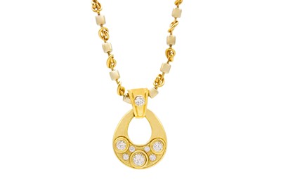 Lot 54 - A modern 18ct heavy gold diamond set pendant necklace and matching ring.