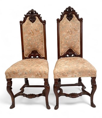 Lot 1678 - A pair of good French carved walnut high back chairs