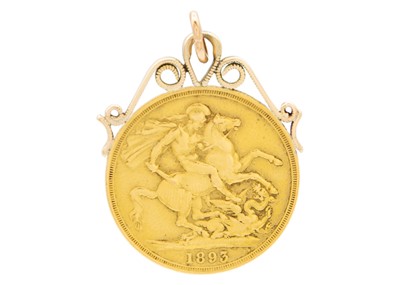 Lot 169 - A mounted Victoria 1893 two pound gold coin.