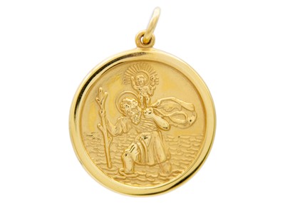 Lot 108 - A heavy 18ct hallmarked gold St. Christopher pendant.