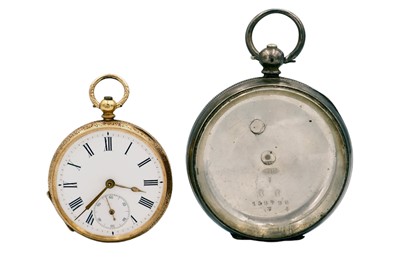 Lot 229 - A 14ct gold cased fob pocket watch and a silver pocket watch case.