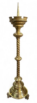 Lot 1251 - A large brass ecclesiastical pricket candlestick.